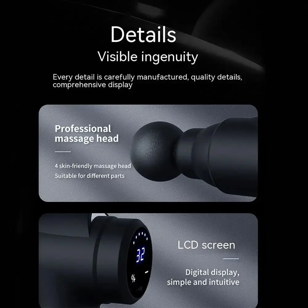 

32 Modes Fascia Massager LCD Display Body Relaxation Muscle Massage Machine with 4 Massage Heads USB Charging Body Massager