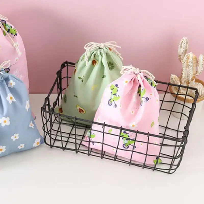 1 PC Printed Polyester Cotton Drawstring Storage Bags For Shoes Travel Storage Bags Clothes Sundries Organizer