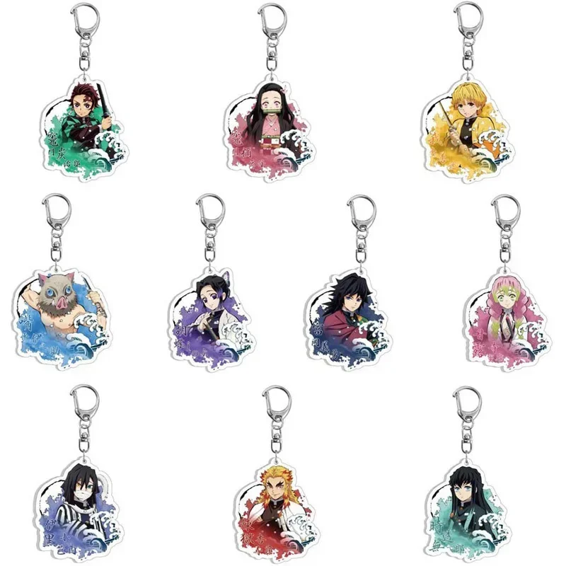 Demon Slayer Kamado Tanjirou Acrylic Plastic Keychain Nezuko Zenitsu Rengoku Kyoujurou Kochou Shinobu Decoration 1PCS Randomly