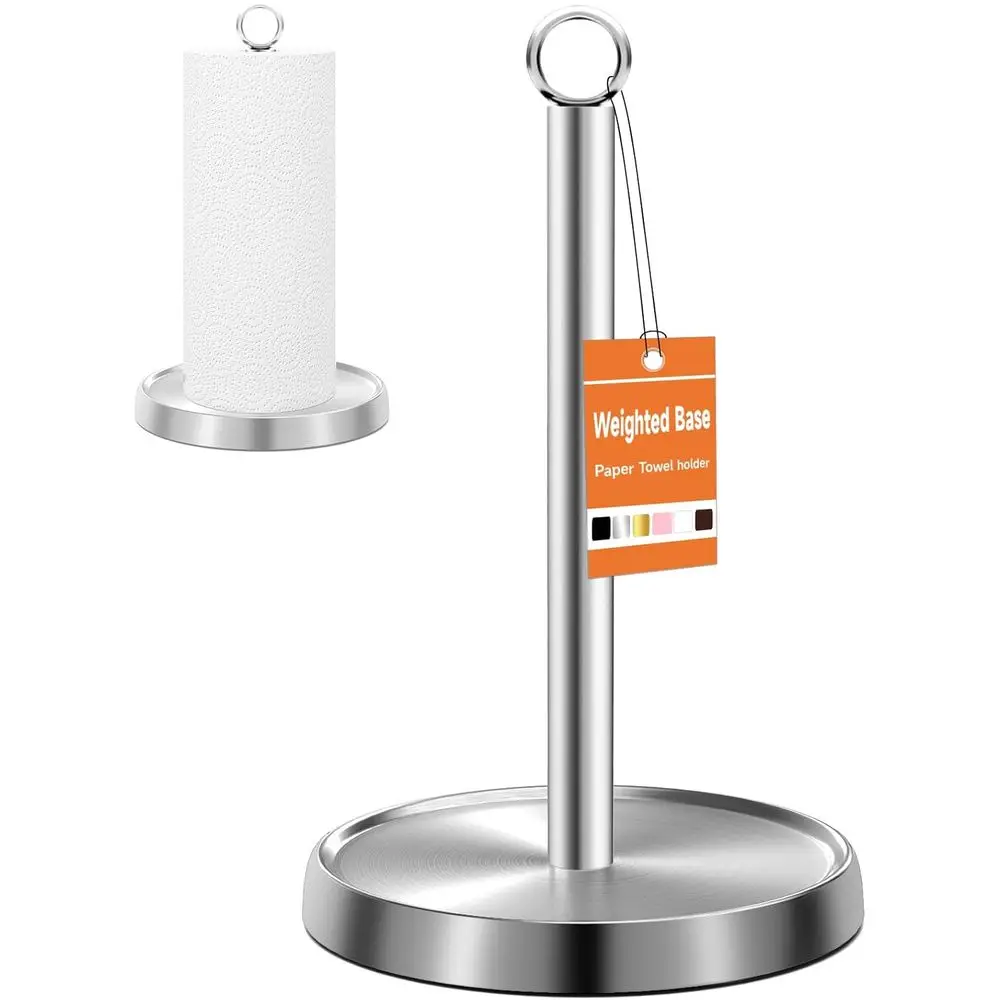 

Countertop Stainless Steel Paper Towel Holder with Weighted Base for Jumbo Rolls, Suitable for Kitchen and Bathroom, Silver