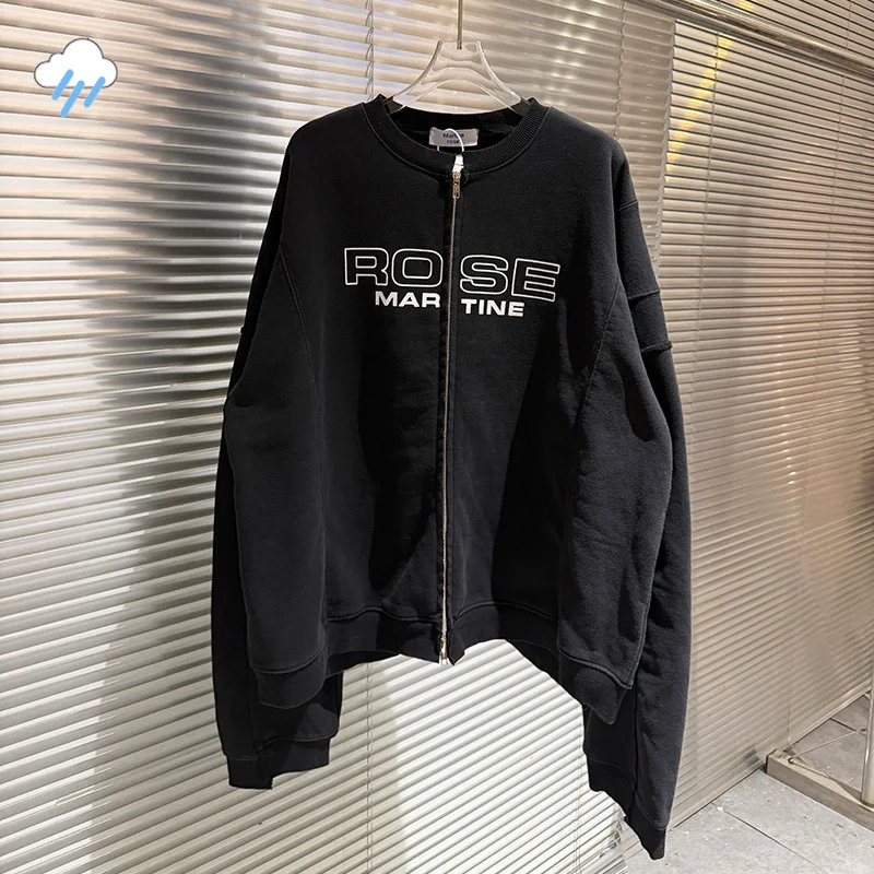 الخريف الشتاء 100% القطن خمر غسلها الأسود سستة سترات للعبة البيسبول الرجال النساء الجوف خطابات شعار طباعة مارتين روز معطف