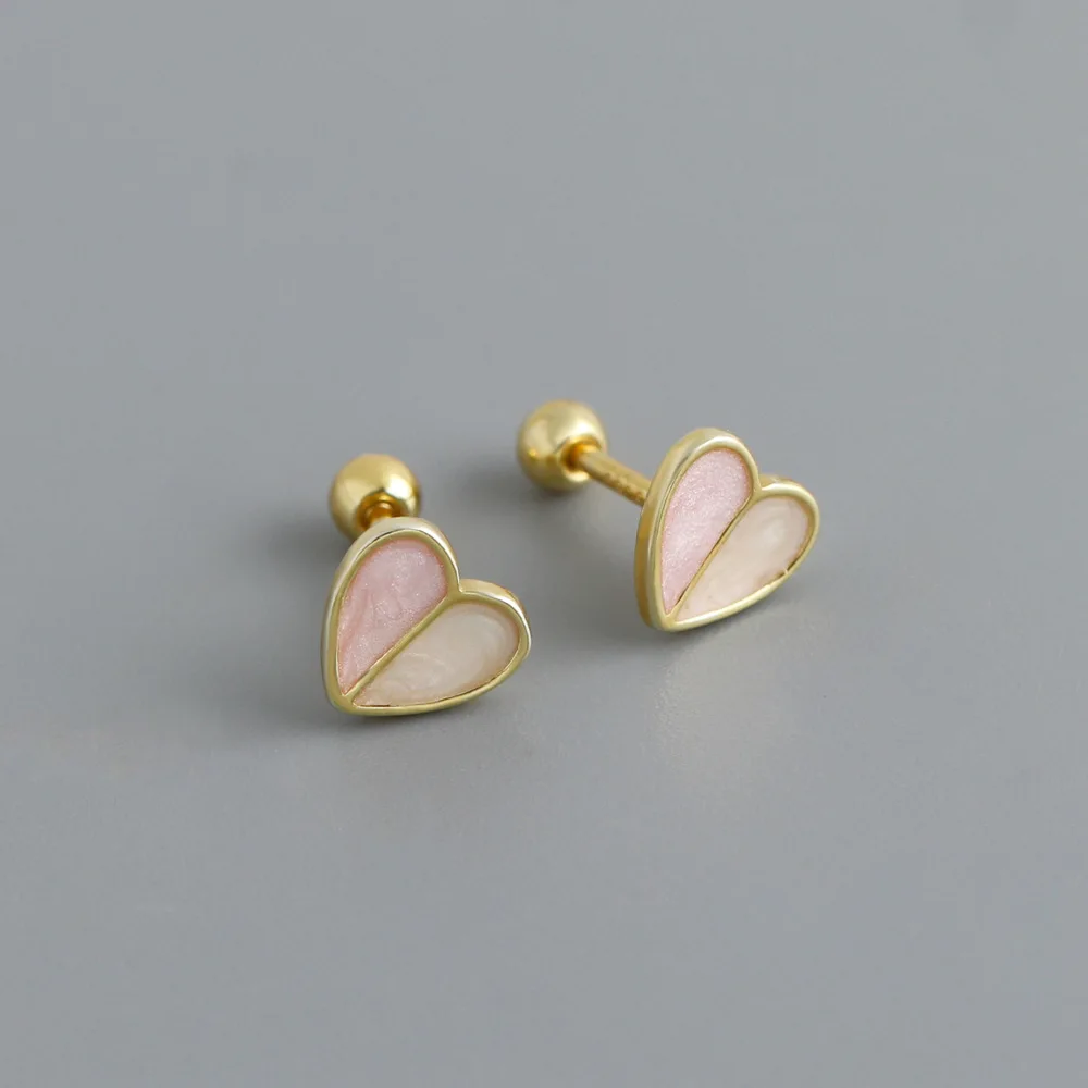 

CCFJOYAS Sweet Heart 925 Sterling Silver Pink Enamel Heart Stud Earrings for Girl Mini Cute Piercing Ear Bone Screw Earrings