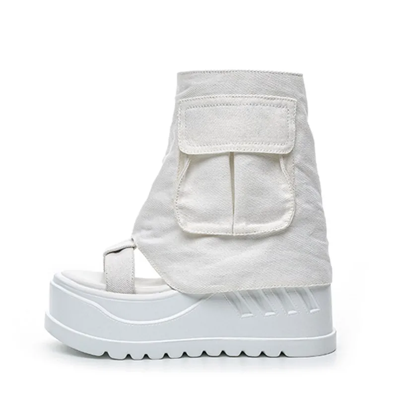 

10 см модные парусиновые весенне-летние сандалии на танкетке на плоской подошве, женские осенние модные ботильоны на молнии в британском стиле
