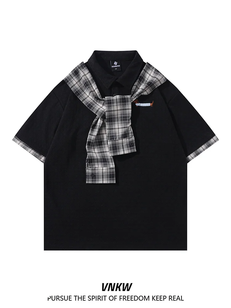 

Мужская летняя футболка в американском ретро-стиле в клетку, свободного кроя, из плотного материала, для пар, модная, из смесового полиэстера