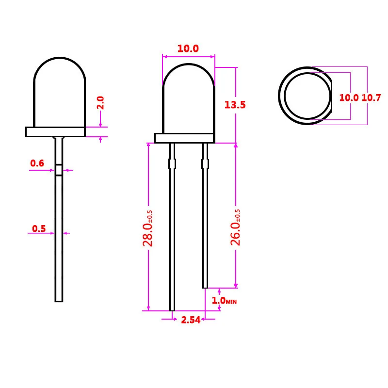 ลูกปัด LED 10มม. ไดโอดกลม F10สูงสีขาวอบอุ่นแดงเขียวน้ำเงินเหลืองส้มชิป1000ชิ้น