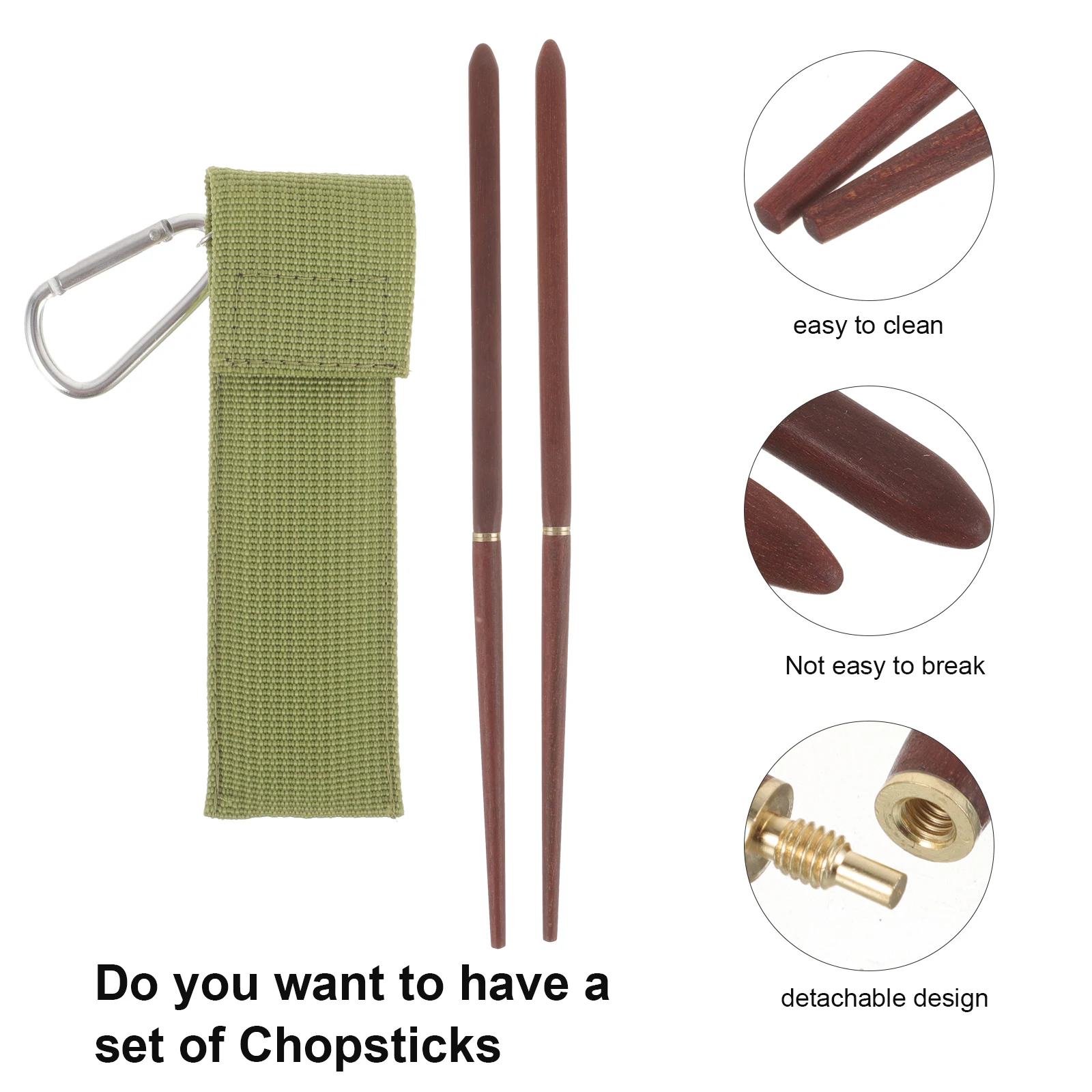 

1 Pair Detachable Camping Chopsticks Reusable Portable Dishwasher Safe Sturdy Durable Wooden Metal Outdoor Travel Household