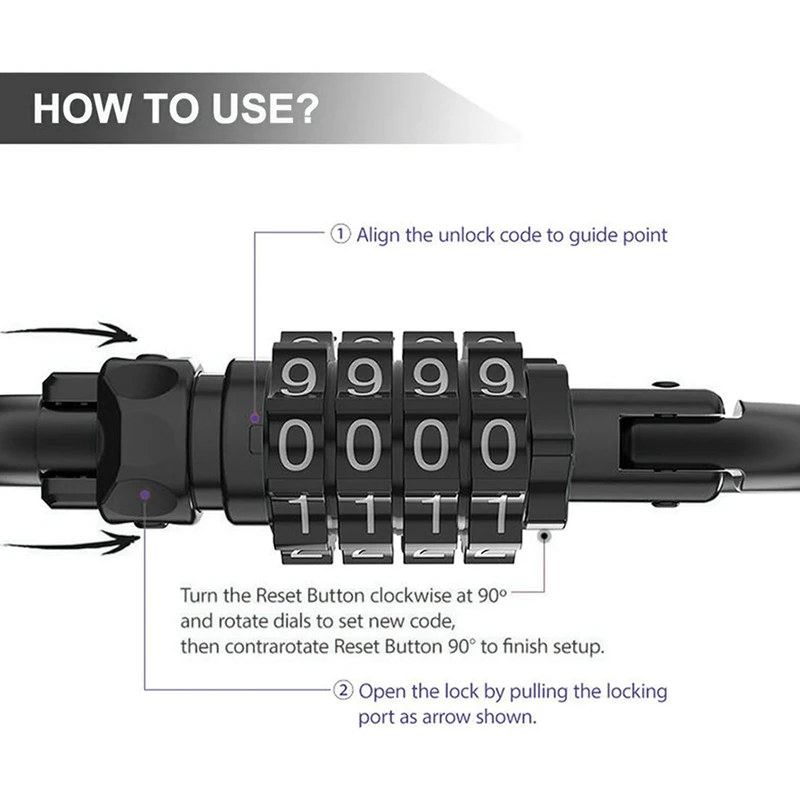 2X Combination Locks, 4-Digit Heavy Duty Carabiner Clips, D-Shaped Code Lock For Looped Bike Security Cable Lock