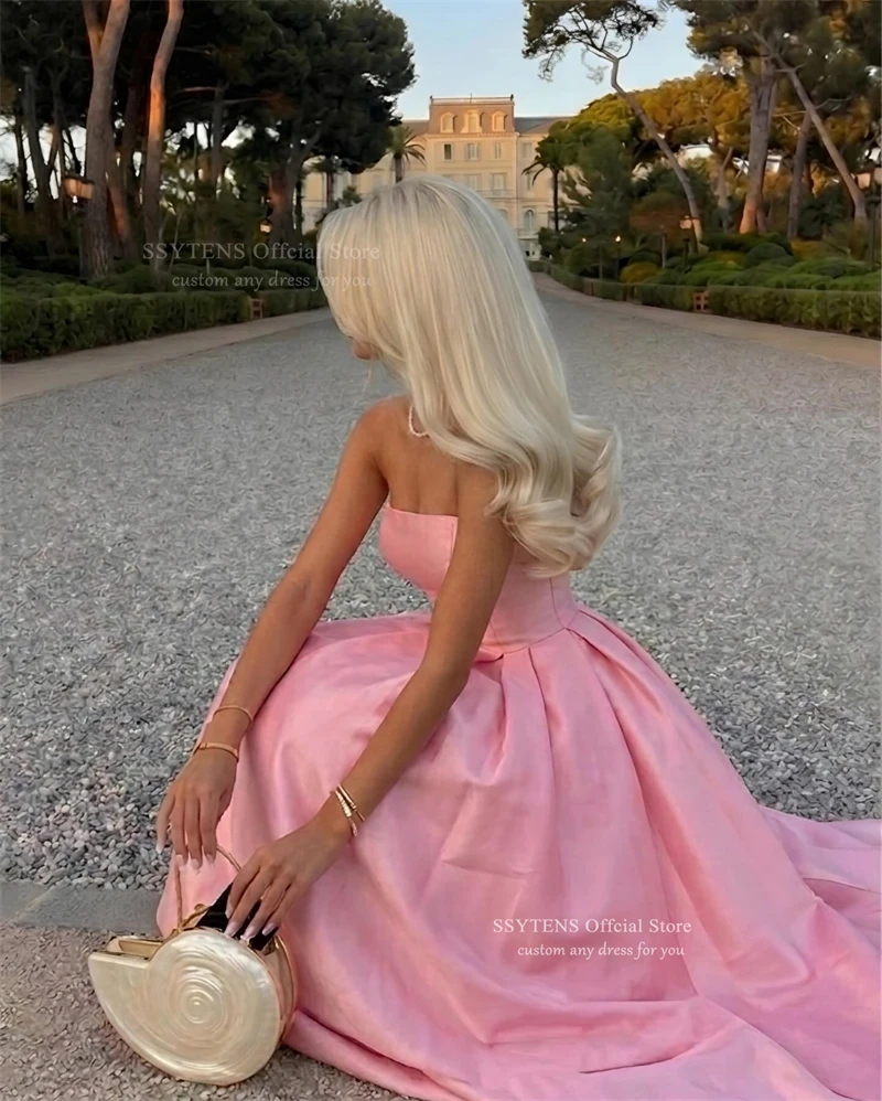SSYTENS Customized Pink Strapless Sleeveless Satin A Line Best Selling Dresses Special Occasions Elegant Wedding Party Dresses