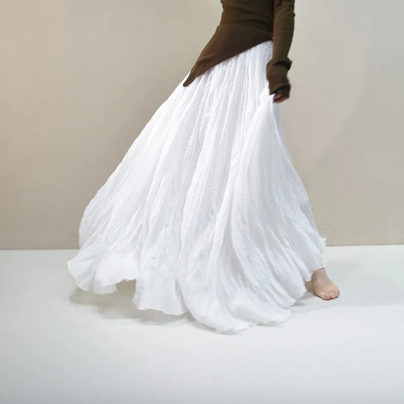 

2026 Summer Women Elegant Pleated A-Line Long Skirts High Waist Party Dance Maxi Skirts Faldas Femme Streetwear