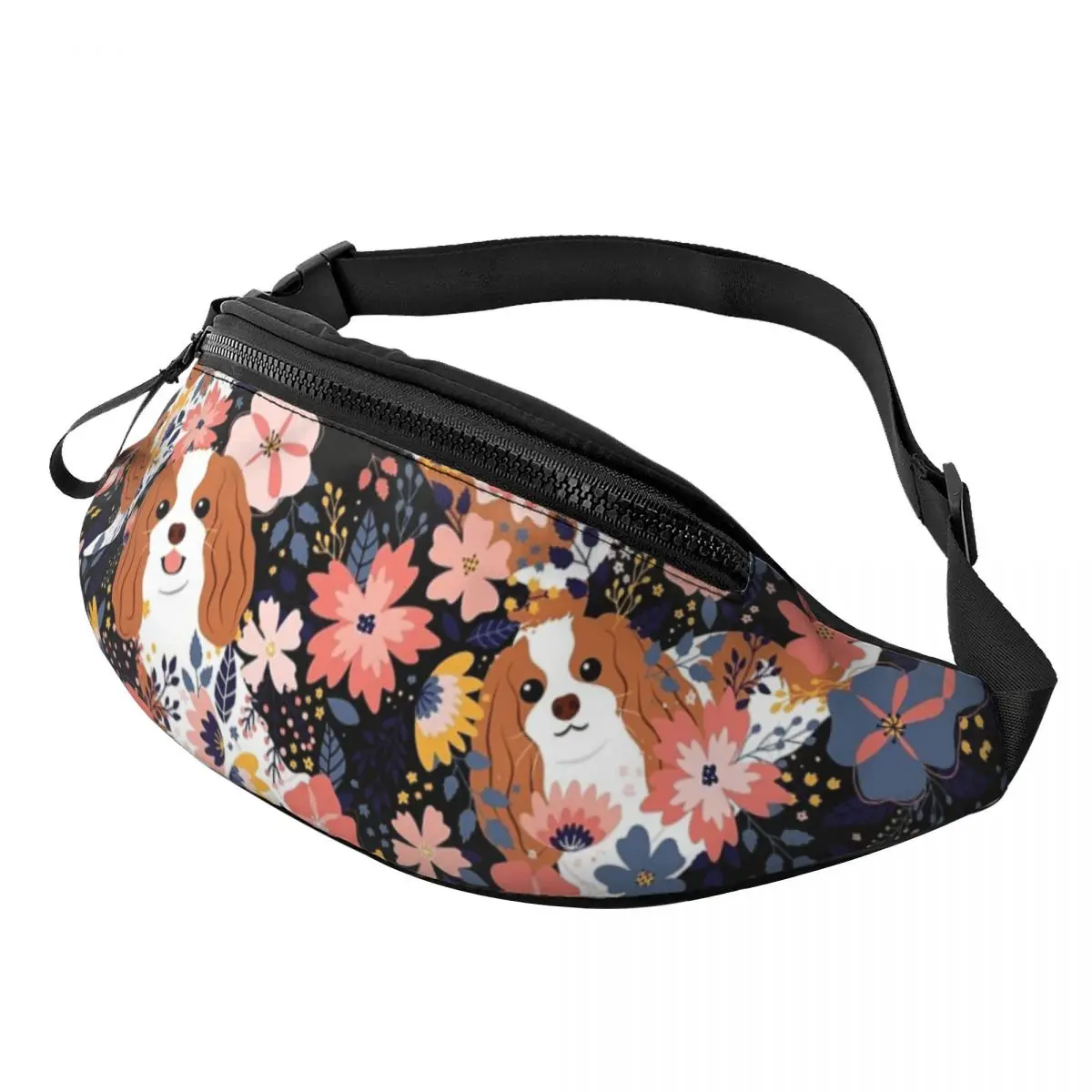 Cute Cavalier King Charles Spaniel Garden Fanny Pack para Homens Mulheres Cool Dog Crossbody Cintura Bag Viajando Telefone Money Pouch