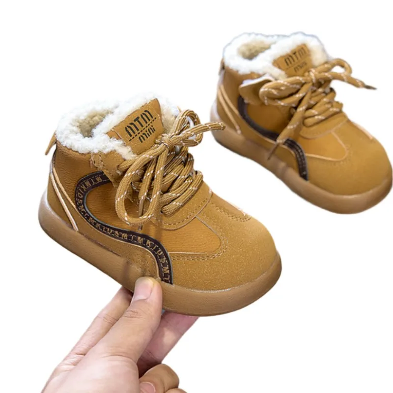 

Kids Leather Boots Unisex 2025 Winter Warm Lamb Wool Snow Boots Waterproof Anti-Slippery Fashion Baby boot Size 21-30