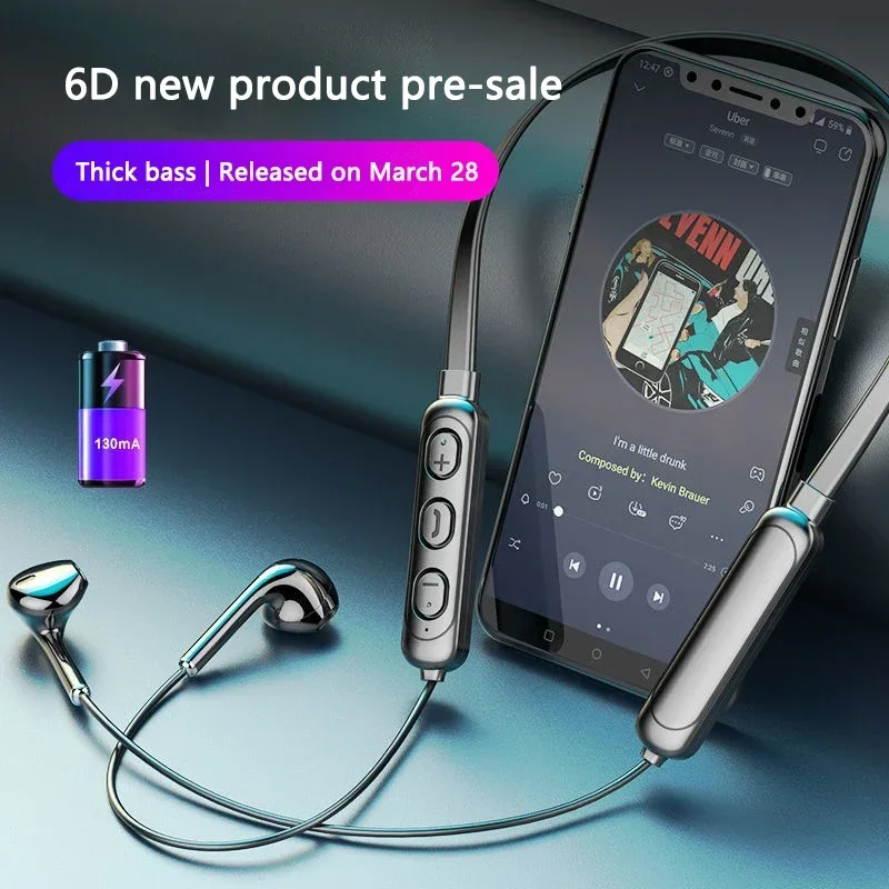 Neck Wireless Bluetooth Earphones TWS 9D Stereo Surround Headphone Magnetic Sport Neckband Headset Neck-hanging Earbuds with Mic view 3