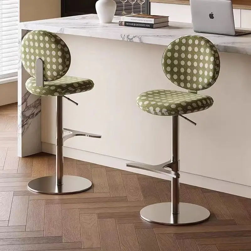 Cx medieval style high foot liftable rotating island table chair cafe stainless steel bar chair