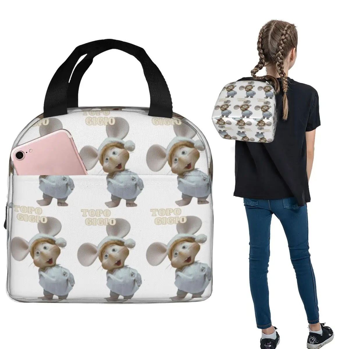 Bolsa de almuerzo aislada Topo Gigio para mujeres y niños, cajas de comida a prueba de fugas, bolsa térmica para el almuerzo