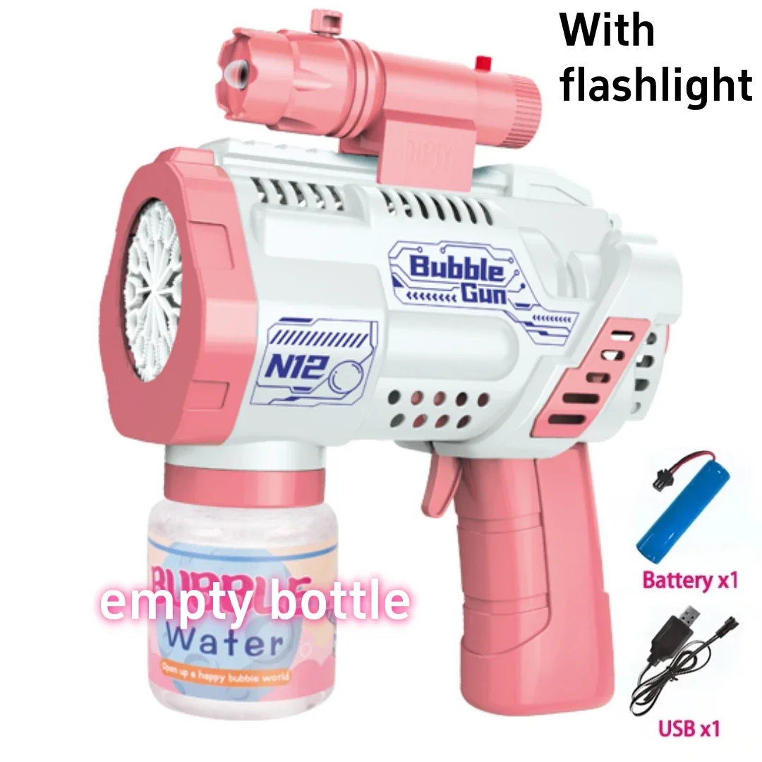 Automatic Bubble Gun Toy With Flashlight Porous Electric Gatling Blowing Soap  Spray Bubble Machine Outdoor Toys For Kids Gifts
