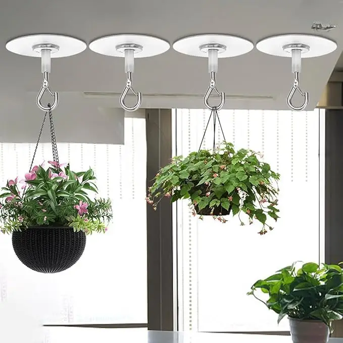 5Pcs Heavy Duty Self Adhesive Ceiling Hooks No Drill Plant Hangers with Safety Locks for Hanging Lights Chimes Fans Wall Decor for Kitchen Bathroom view 6