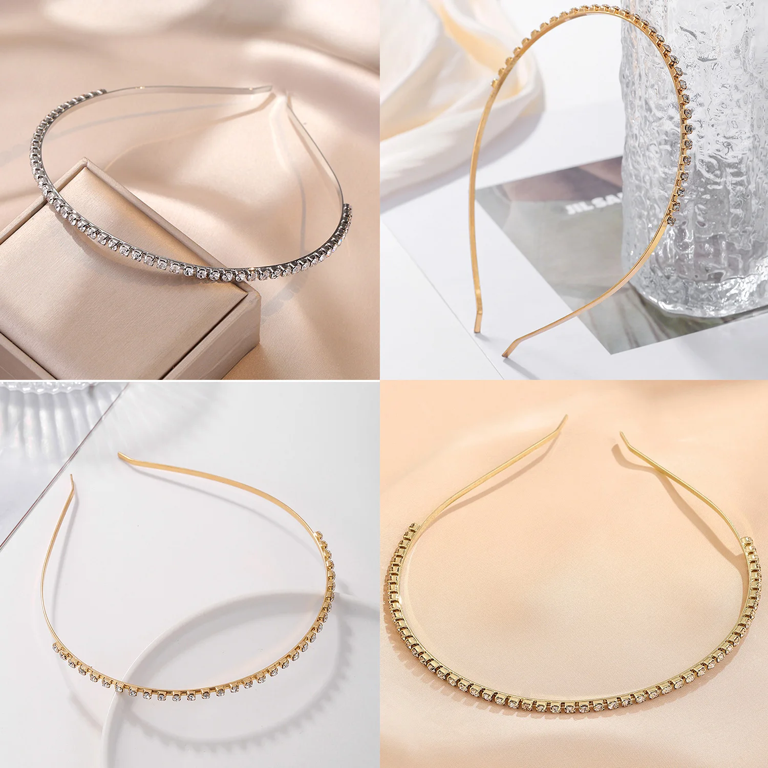 Fashion Women's Hot New Silver Gold Color Crystal Rhinestone Hair Band Headband Zircon Hair Hoop Metal Thin Hairband Accessories