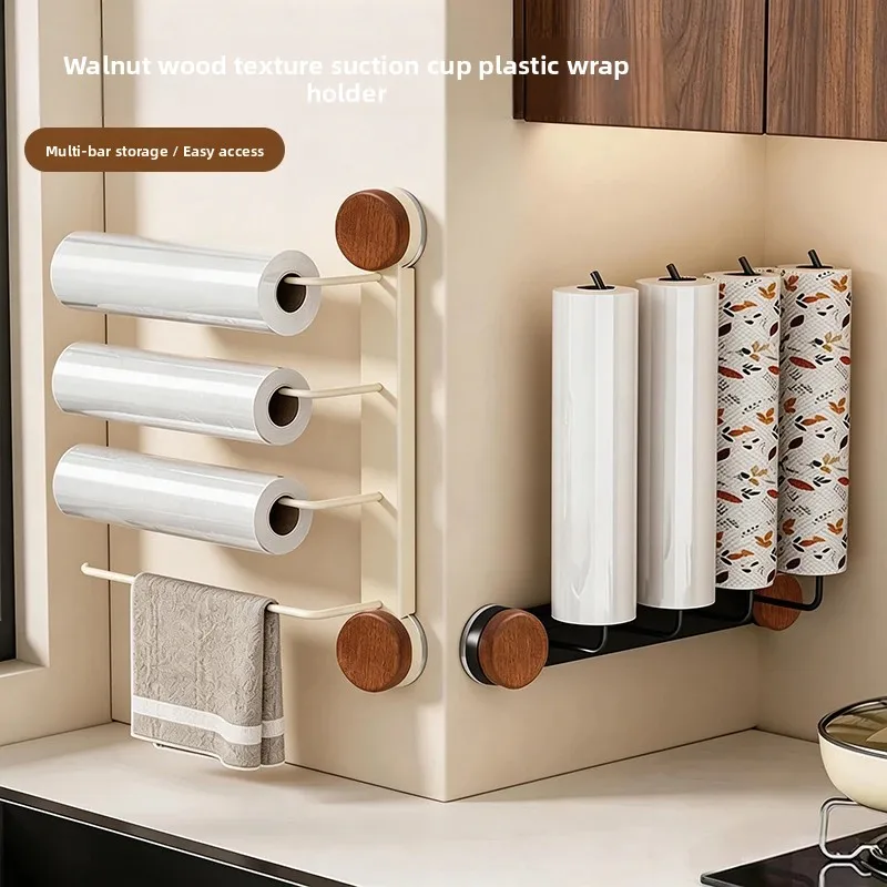 

Kitchen Storage Rack Adhesive Suction Cup Plastic Wrap Holder Cabinet Paper Towel Organizer Lazy Cloth Storage Hanging Rack
