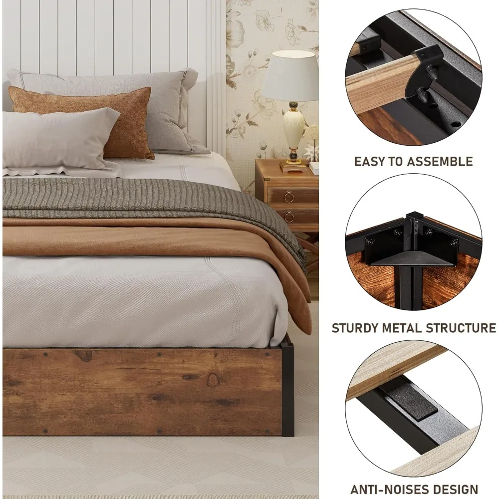 Queen Size Lift Up Storage Platform Bed Frame, Metal Bed Frame with Wooden Slats Support, No Box Spring Needed, Large Storage Sp