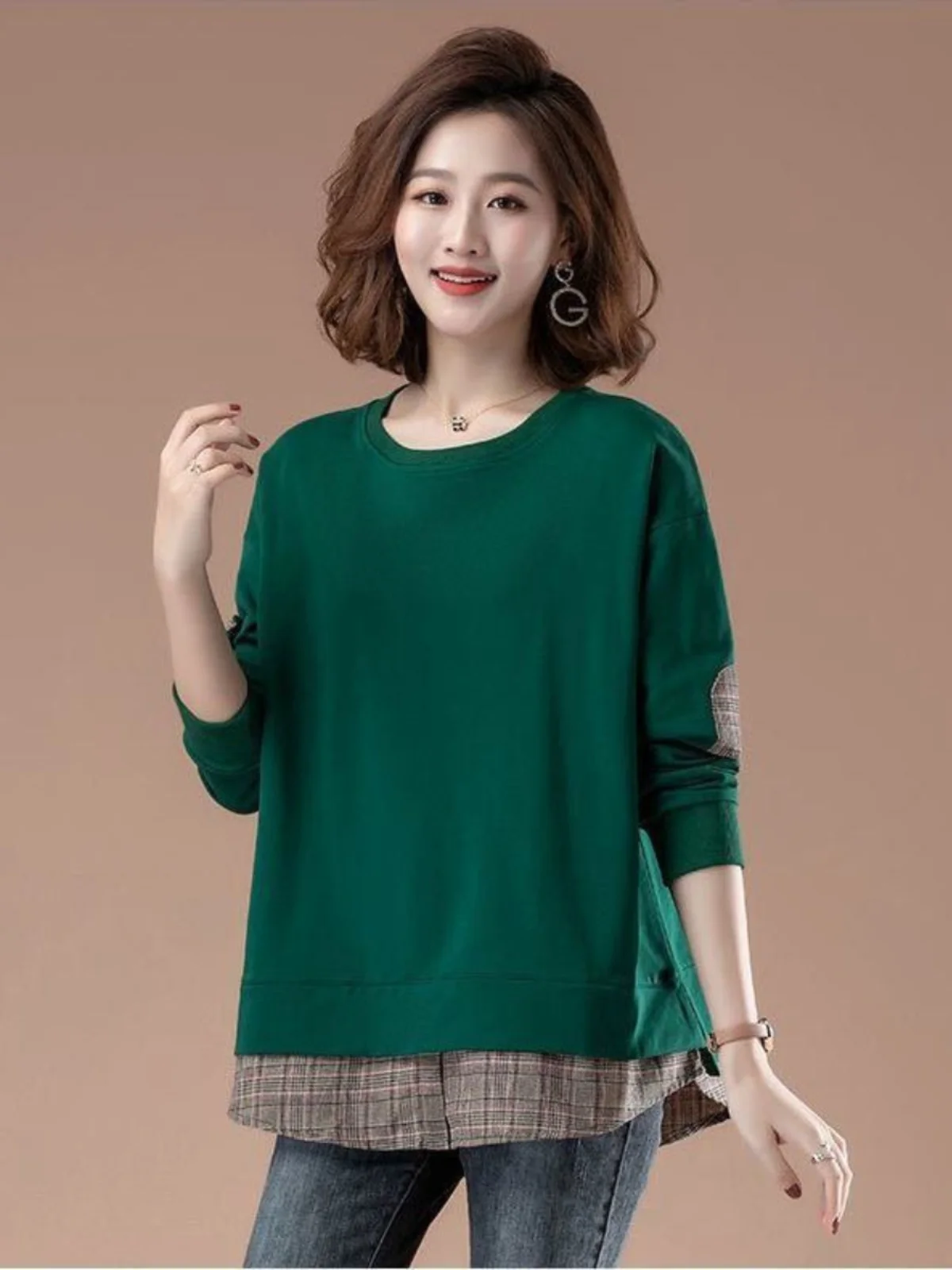 

Весенне-осенняя свободная толстовка большого размера Midlife Mom Sle Long Sve, модная женская модная толстовка из двух предметов, против старения