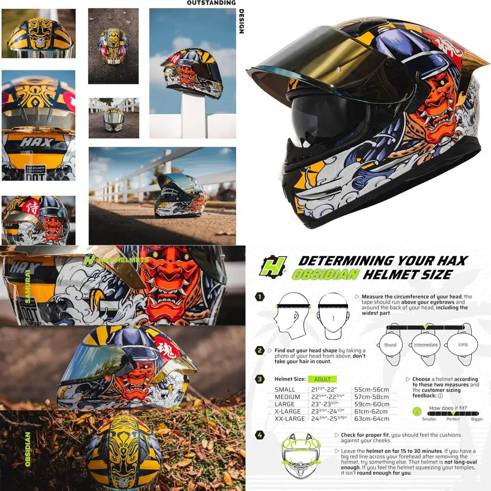 

Full Face Dual Visor Adult Motorcycle Helmet for Street Bikes - Samurai Gold, DOT Approved, Pinlock Ready, Large