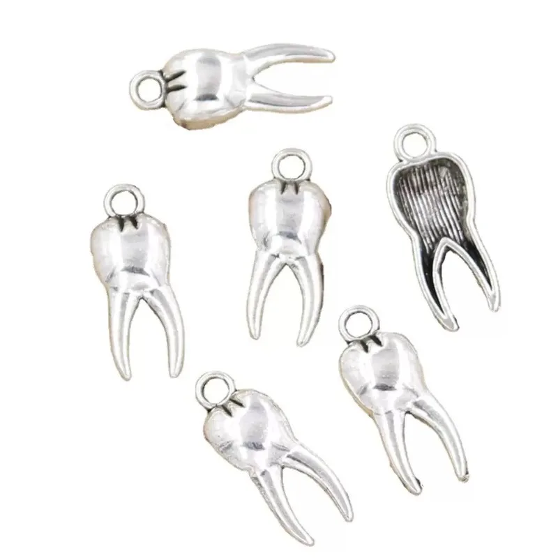 320 Stück antiksilberfarbene Zahn-Anhänger, 20 x 8 mm, für Armbänder, Ohrringe, Schmuckherstellung, A479 – Detail 4
