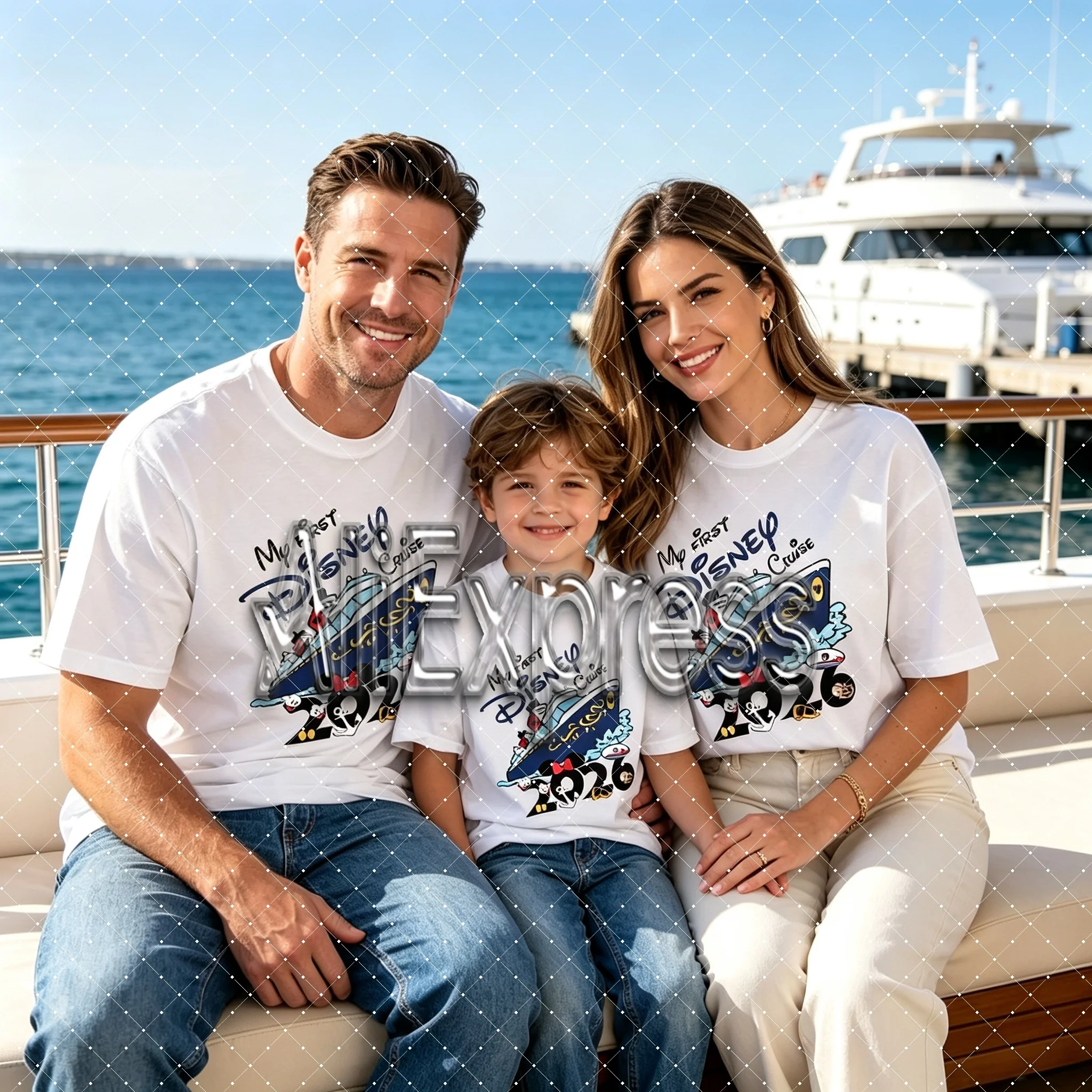 2026 Summer Hot-selling Cruise Ship Family Matching Tee, Ocean Vessel Cartoon Print Soft  Top for Whole Family Sea Trip Vacation