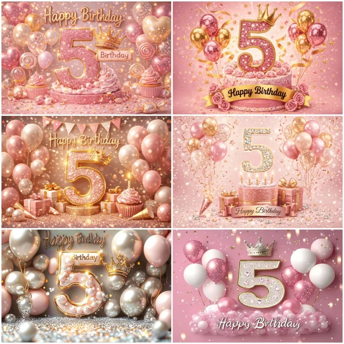 

5st Birthday Party Decoration Banner Colorful Glitter Balloons Background Boys Girls Photography Backdrop Supplies Kids Gifts