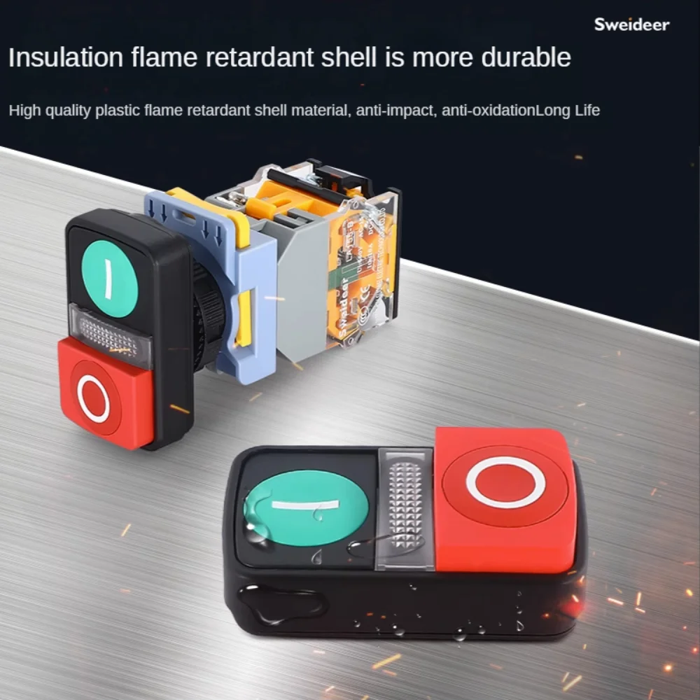 LED 220V 12V Double Switch 1NO1NC Push Button Switch 22MM ON OFF START STOP SWITCH Power Switch with Light 2NO