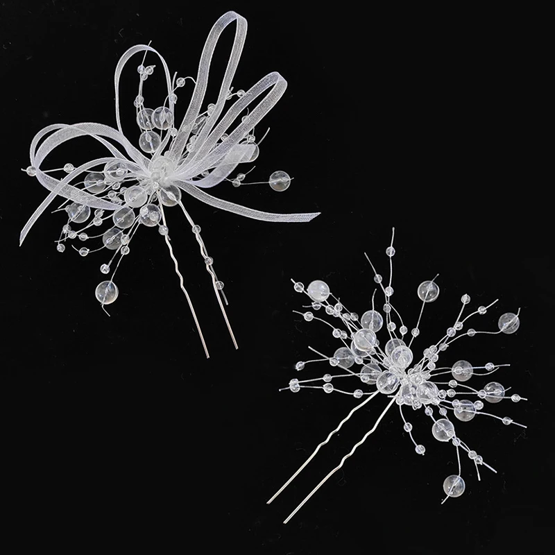 Bridal Rhinestone Hairpin Pearl Hair Sticks Handmade Tiara Bride Hair Clips Pins Head Decoration Weddings Hair Accessories