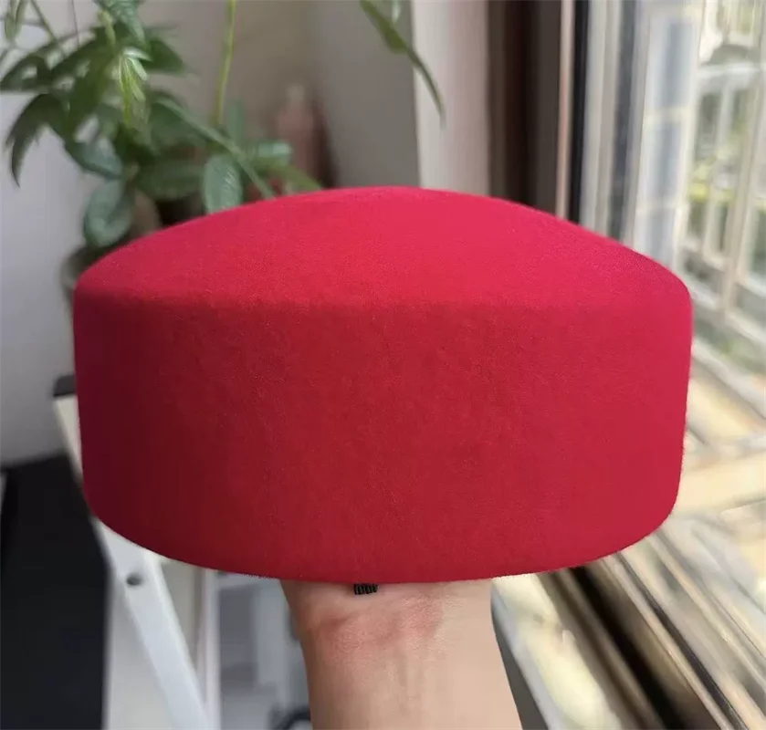 Retro Flight Attendant Ball Hat Women's 100% Wool Felt Beret Party Charming Hat Wedding Cocktail Party Medicine Box Hat