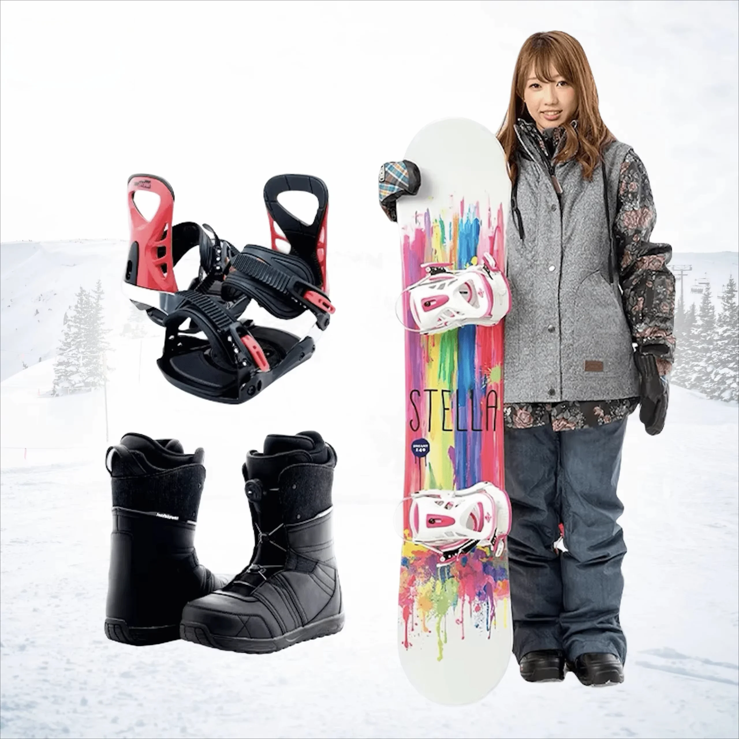 Women's & Men's Beginner All-Mountain Snowboard Boots & Bindings Set Winter Camber Medium Soft Flex All-Terrain In-Stock