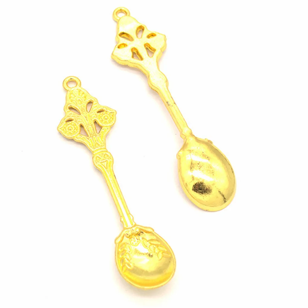 60Pcs Alloy Spoon Shape Pendants DIY Creative Accessories for Necklace Earring Bracelet Keyring Handmade Crafts Multicolor Gifts