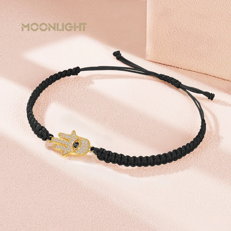 MOONLIGHT Prayer Hand of Fatima Evil Eye Braided Bracelet Handwoven Adjustable Hamsa Charm Bracelet&Bangles Female Jewelry Gifts