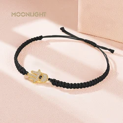 MOONLIGHT Prayer Hand of Fatima Evil Eye Braided Bracelet Handwoven Adjustable Hamsa Charm Bracelet&Bangles Female Jewelry Gifts