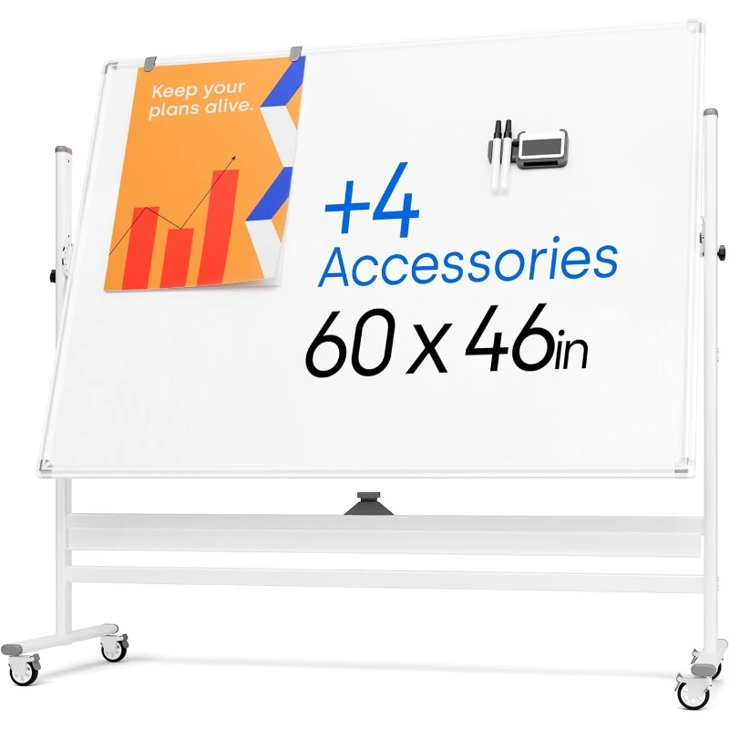 Rolling Dry Erase Board 60 x 46 Style Whiteboard with Wheels - Mobile Standing Whiteboard for Office, Classroom & Home