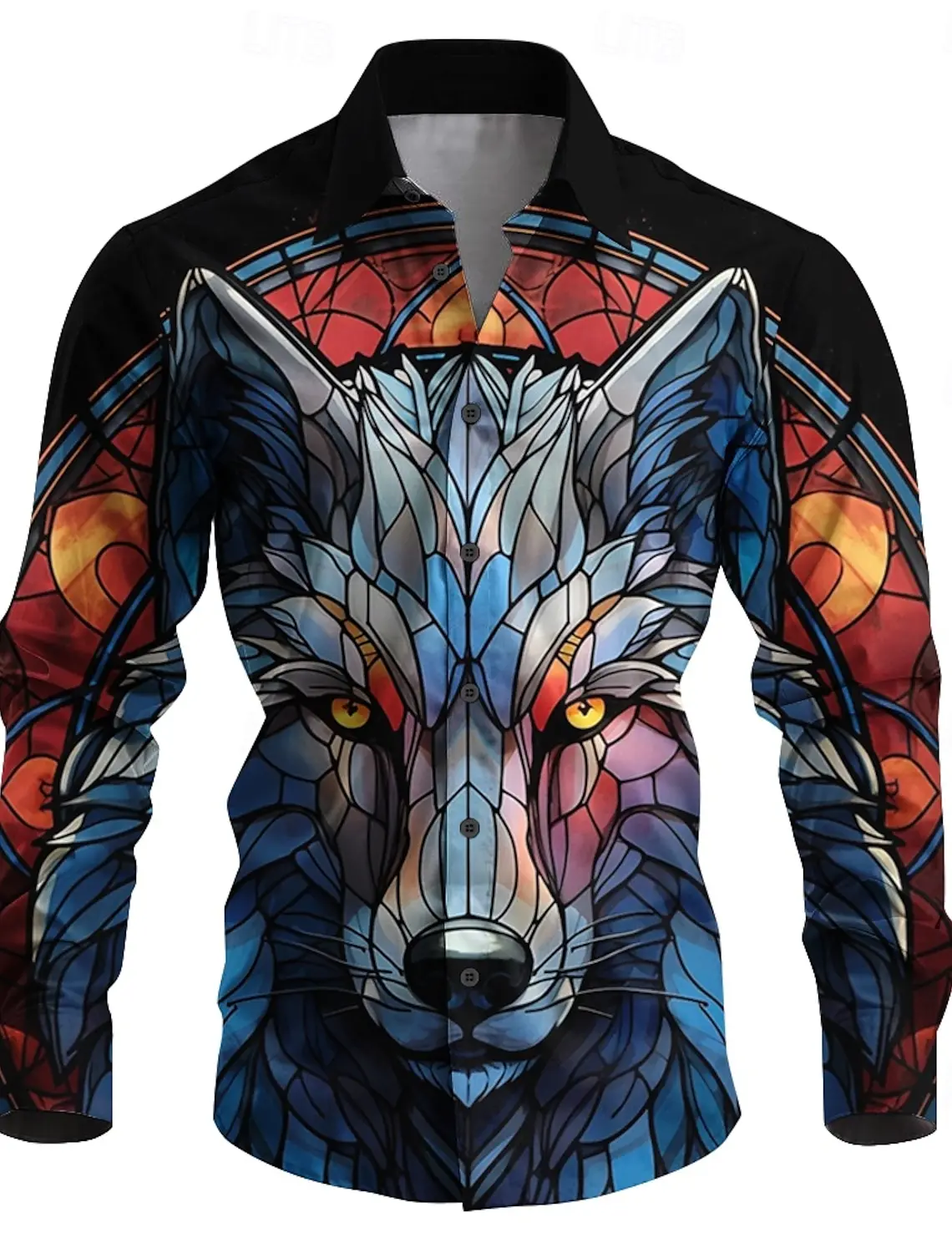 2024 Wolf Artistic Men's Button Up Shirt Long Sleeve Party Evening Daily Fall Winter Shirt Collar 3D Print Thin Blue Polyester