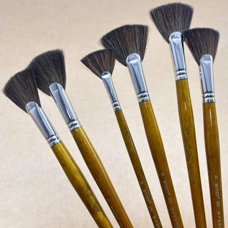 10Pcs Pottery Glaze Brushes Set Soft Fan-shaped Brushes with Long Wooden Handle for Ceramic Painting Coloring & Hydration - view 4