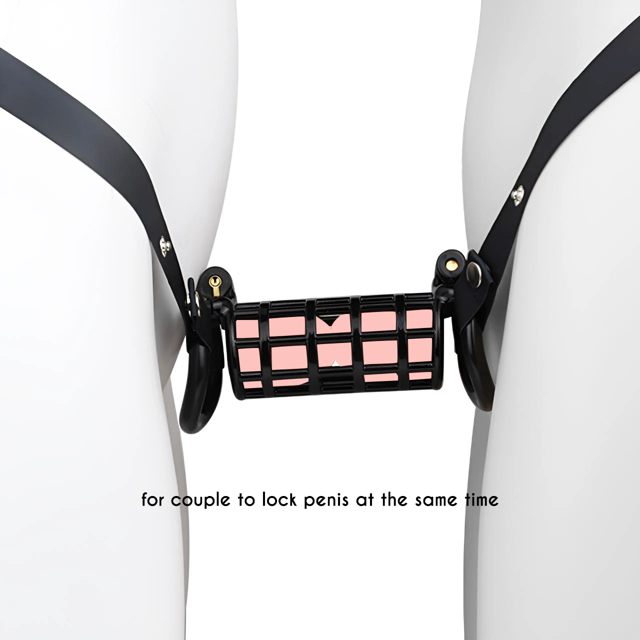 FRRK Double Chastity Cage Bridge with Band Belt for Couple to Lock Penis At the Same Time Hollow Plastic Long Cock Cage 남성 정조대