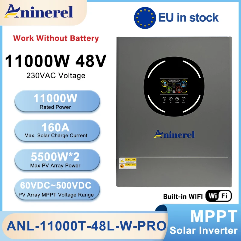 Aninerel NIEUWE 11KW 6.2KW 4.2KW 24 V/48 V Hybride Omvormer huishoudelijke Ingebouwde MPPT 100A 120A 160A Laadregelaar 220 V WiFi