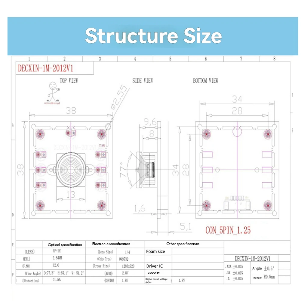 

AA91 2PCS 100 Degree Camera Module 1MP OV9732 1280x720 30fps USB Camera Module Drive Free for WinXP/7/8/10 with 60cm Cable