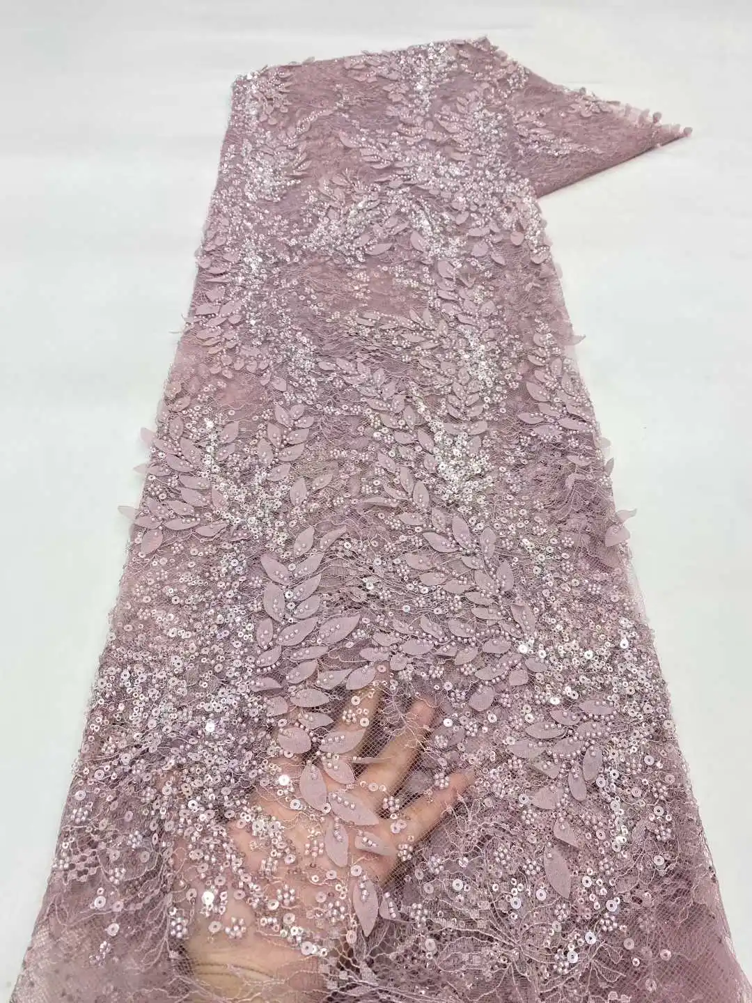 

Luxury African Sequins Lace Fabrics High Quality 5 Yards Embroidery French Nigerian Tulle Lace Fabric For Wedding Party Sewing