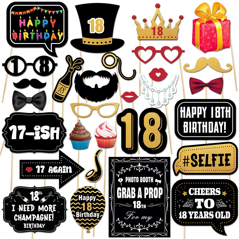30 Stück 30. 40. 50. 60. Geburtstag Party Photo Booth Requisiten Schwarz Gold Geburtstag Party Dekor 18 30 40 50 60 Jahr Geburtstagszubehör
