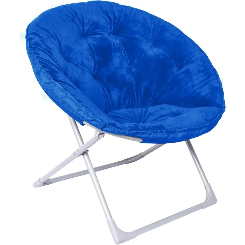 Faux Fur Saucer Shaped Chair with Foldable Metal Frame, Blue, 32.3