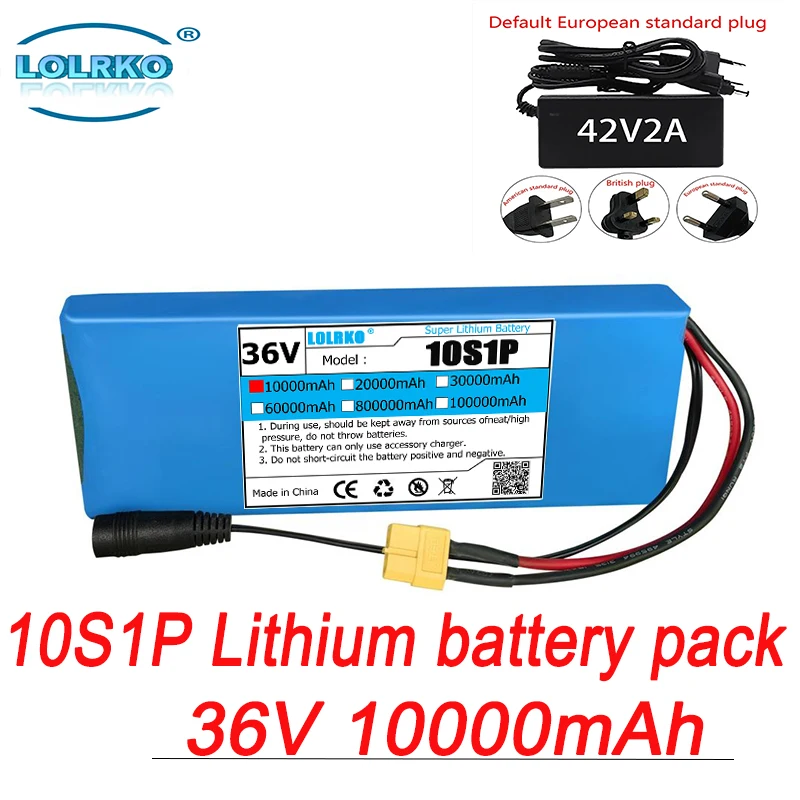 18650 Rechargeable 10S1P 36V Lithium Battery Pack 20A High Power 10Ah Suitable for Electric Bicycles Scooters with Built-in BMS