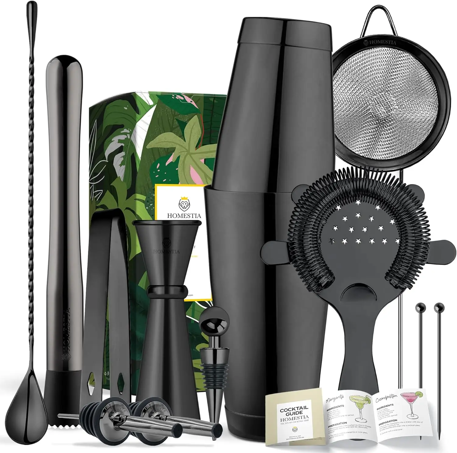 

Cocktail Shaker Sets, 12 Pcs Stainless Steel Bartender Kit with Boston Shaker Tins, Mixing Spoon, Jigger & Strainer for Home Bar