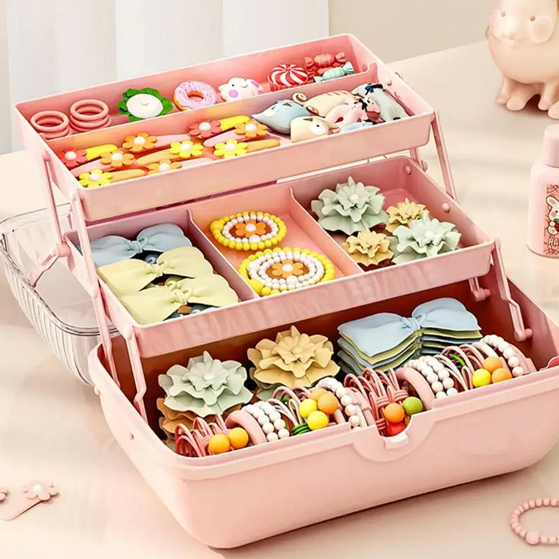 Children\'s Hair Accessories Storage Box Pink Convenient To Use Hair Rubber Belt Baby Head Rope Hairpin Jewelry Box Organizer