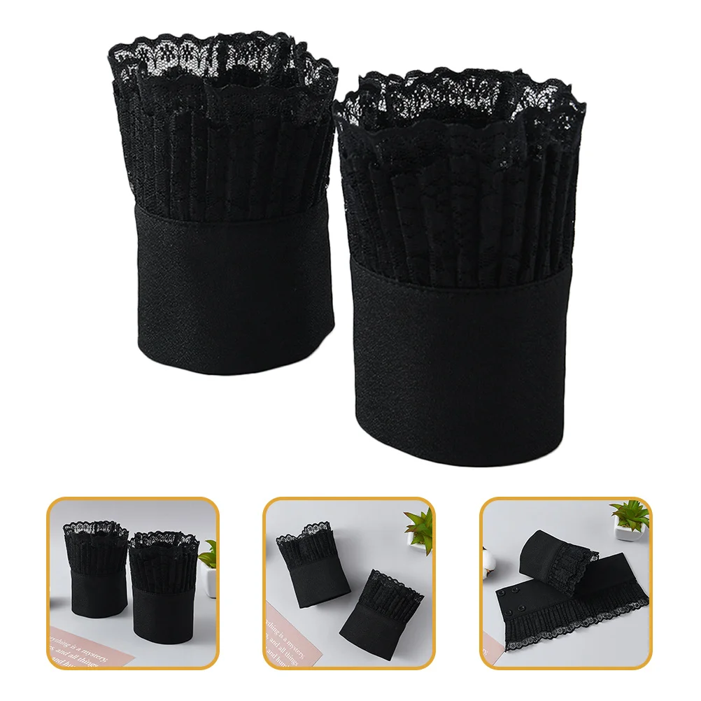 1 زوج الدانتيل الأصفاد المعصم الأسود قابل للتعديل وهمية الأكمام المرأة الأزياء Armlet الزفاف زي التبعي لفستان الزفاف لوليتا #5