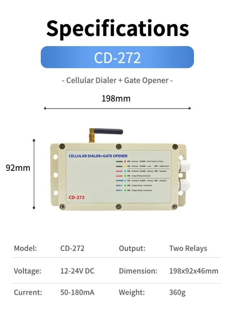 CD-272 4G GSM Gate Opener SMS relè Switch Form Gate Garage Control SMS Remote Control 12VDC Android Plastic Universal OLED Flip