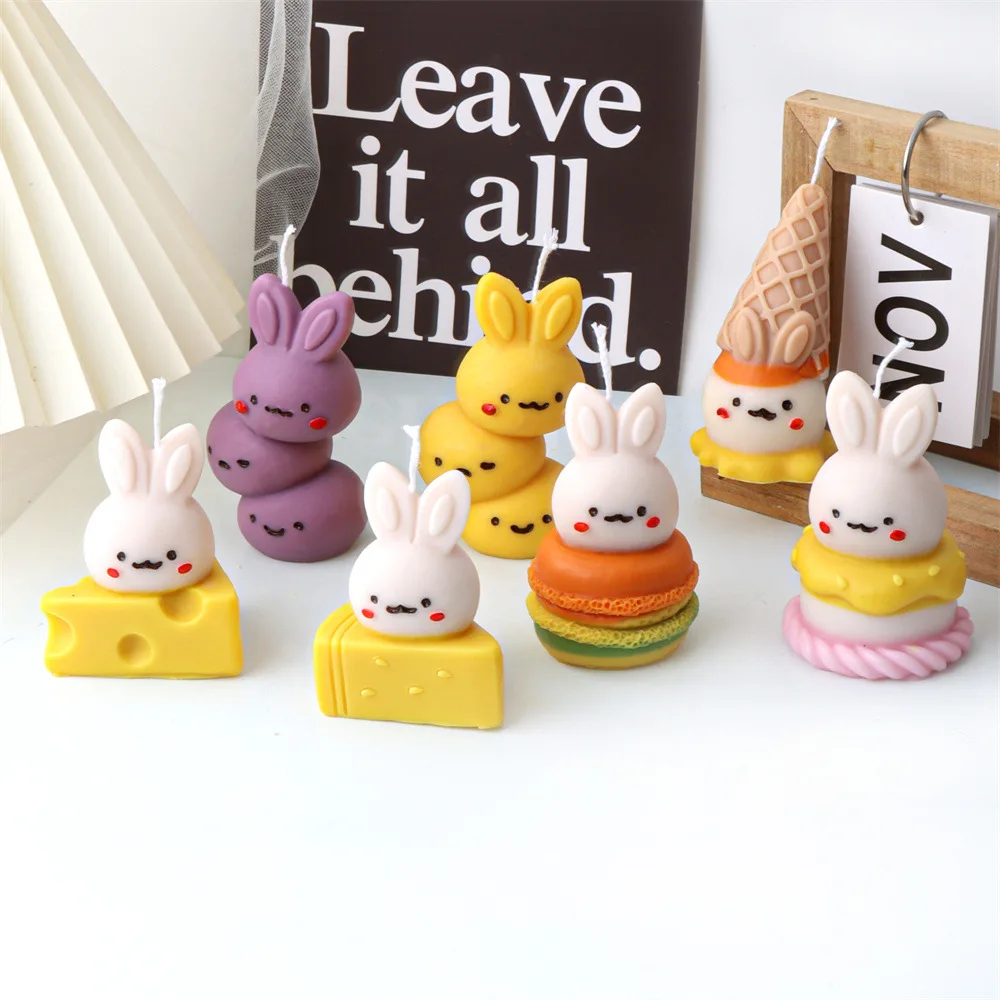 3D Cheese Rabbit Candle Silicone Mold DIY Macaron Cake Burger Rabbit Baking Tool Cute Animal Aromath Gypsum Mould Easter Gifts